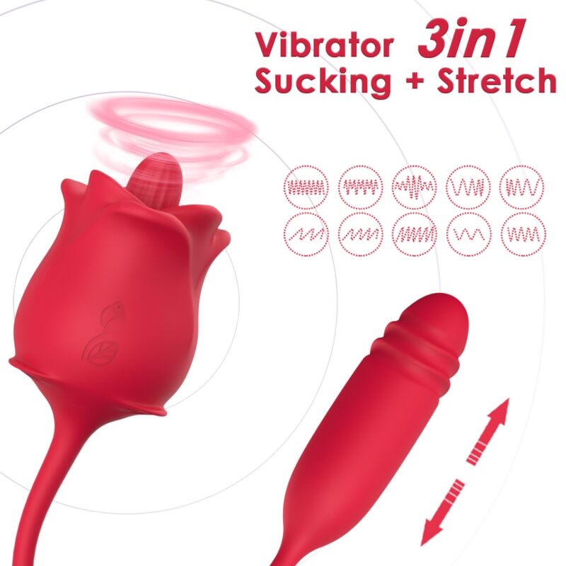 ARMONY - 3 IN 1 ROSA, STIMOLATORE, ASPIRAZIONE E SUGIÙ CON CODA ROSSA