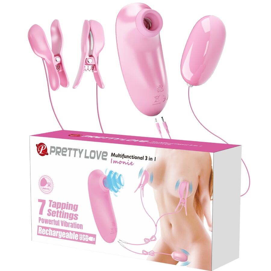 PRETTY LOVE - IMONIE SET MULTIFUNZIONALE 3 IN 1 CON VENTOSA, CAPEZZOLI E CLITORIDE