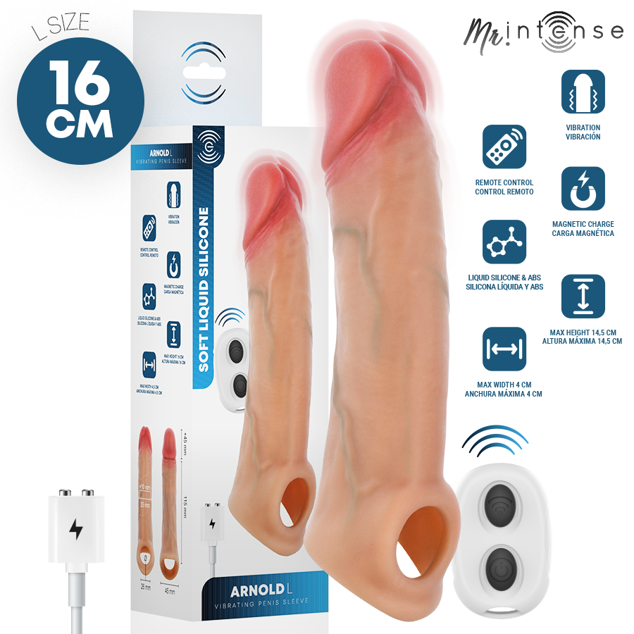 MR INTENSE - ARNOLD L GUAINA PER PENE VIBRANTE ULTRA-REALISTICA CON TELECOMANDO 16 CM -Ø- 4,5 CM