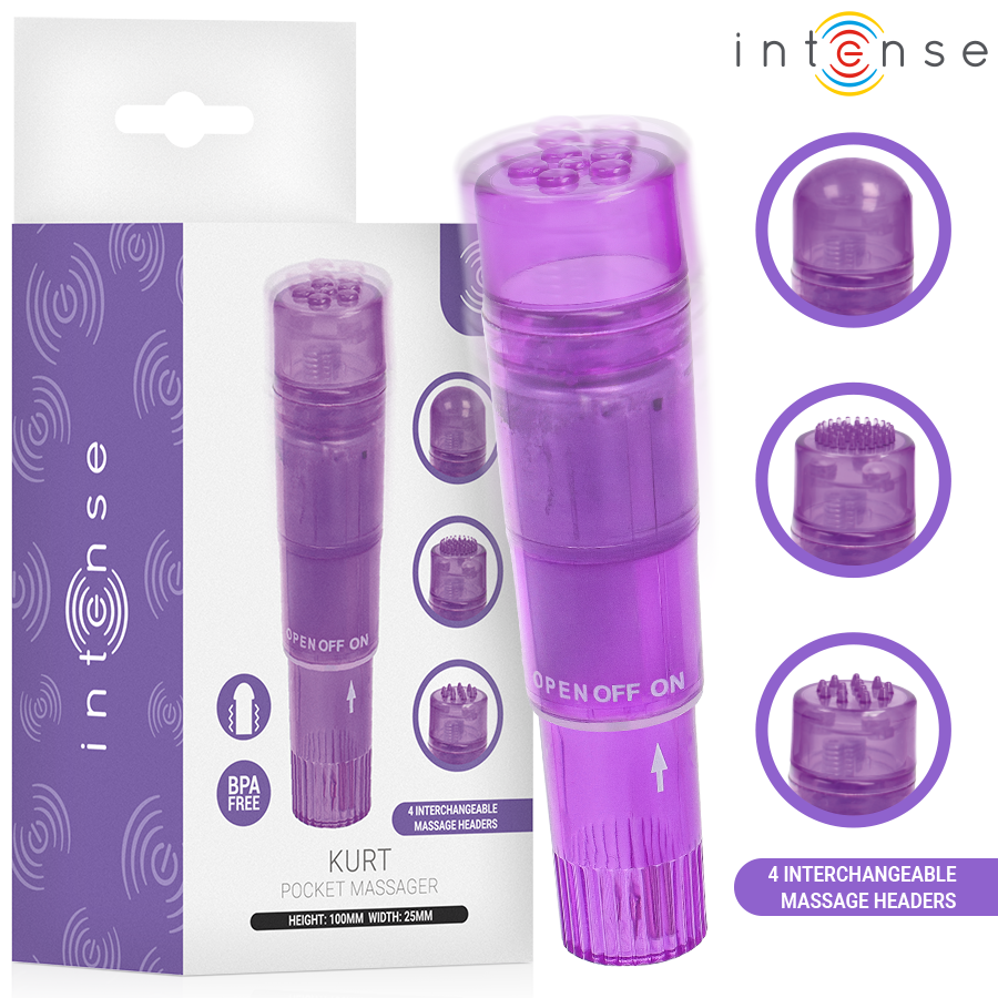 INTENSE - MINI MASSAGGIATORE KURT CON 4 TESTINE INTERCAMBIABILI VIOLA