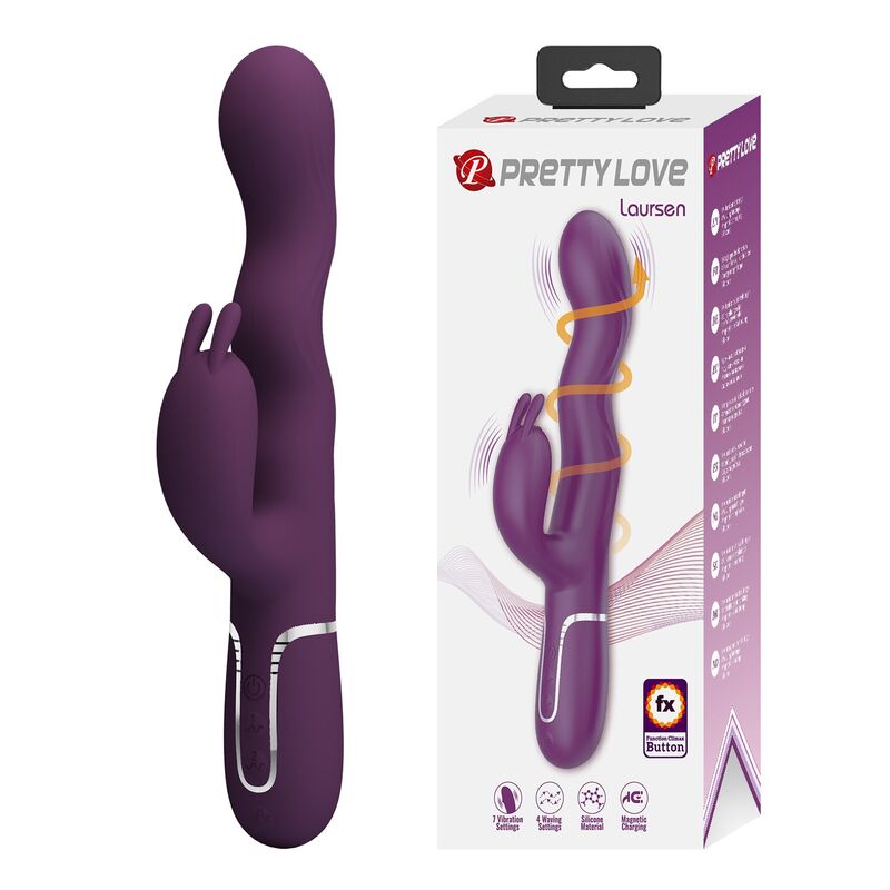 PRETTY LOVE - VIBRATORE A FORMA DI CONIGLIO LOURSEN CON MOVIMENTO DI SPINTA E 7 VIBRAZIONI, RICARICABILE TRAMITE USB, VIOLA
