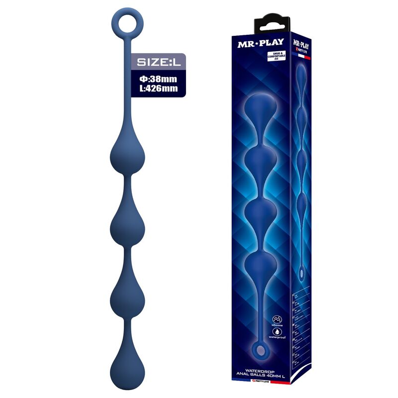 MR PLAY - PERLE ANALI IN SILICONE BLU TAGLIA L 42,6 CM