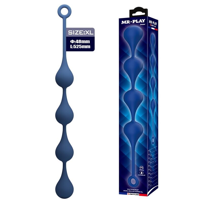 MR PLAY - PERLE ANALI IN SILICONE BLU TAGLIA XL 52,5 CM