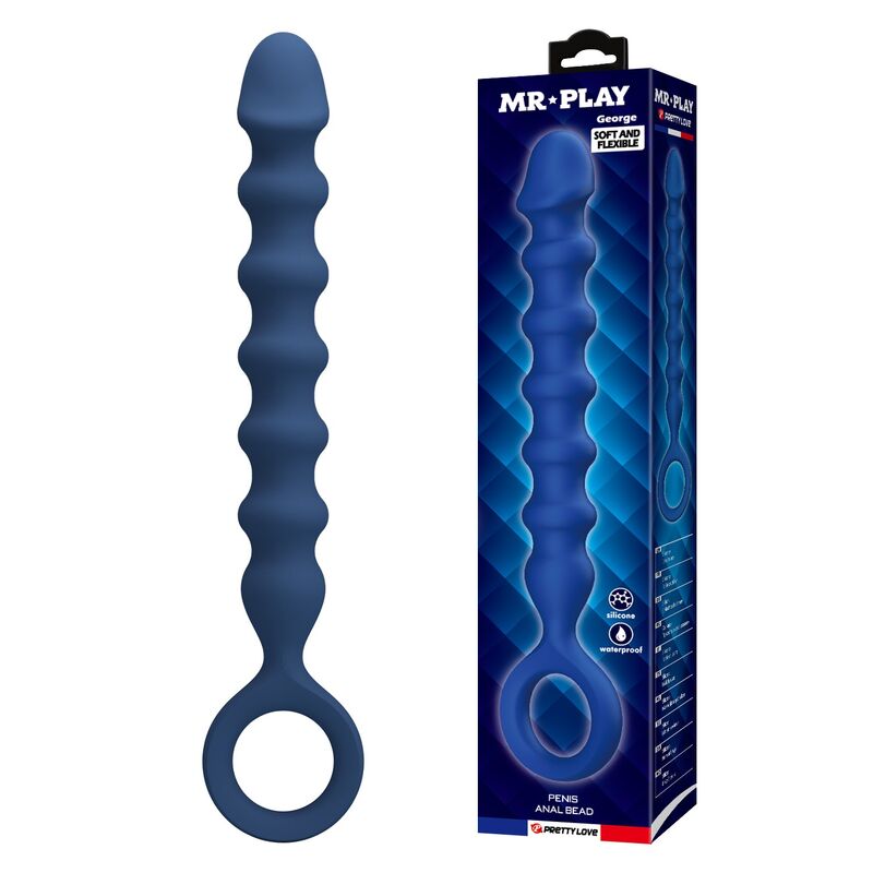 MR PLAY - PERLE ANAL IN SILICONE BLU E PLUG ANAL -Ø- 3,4 CM - 28,5 CM