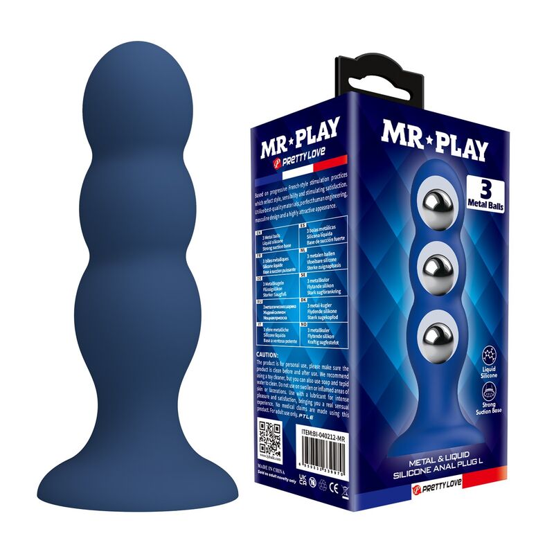 MR PLAY - PLUG ANALE CON SFERE METALLICHE E VENTOSA BLU