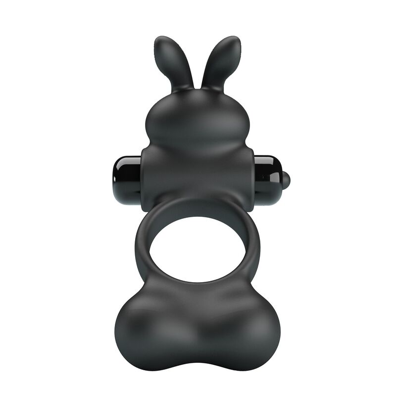 PRETTY LOVE - ANELLO PER PENE VIBRANTE CON STIMOLATORE A FORMA DI CONIGLIETTO, 10 FUNZIONI, NERO