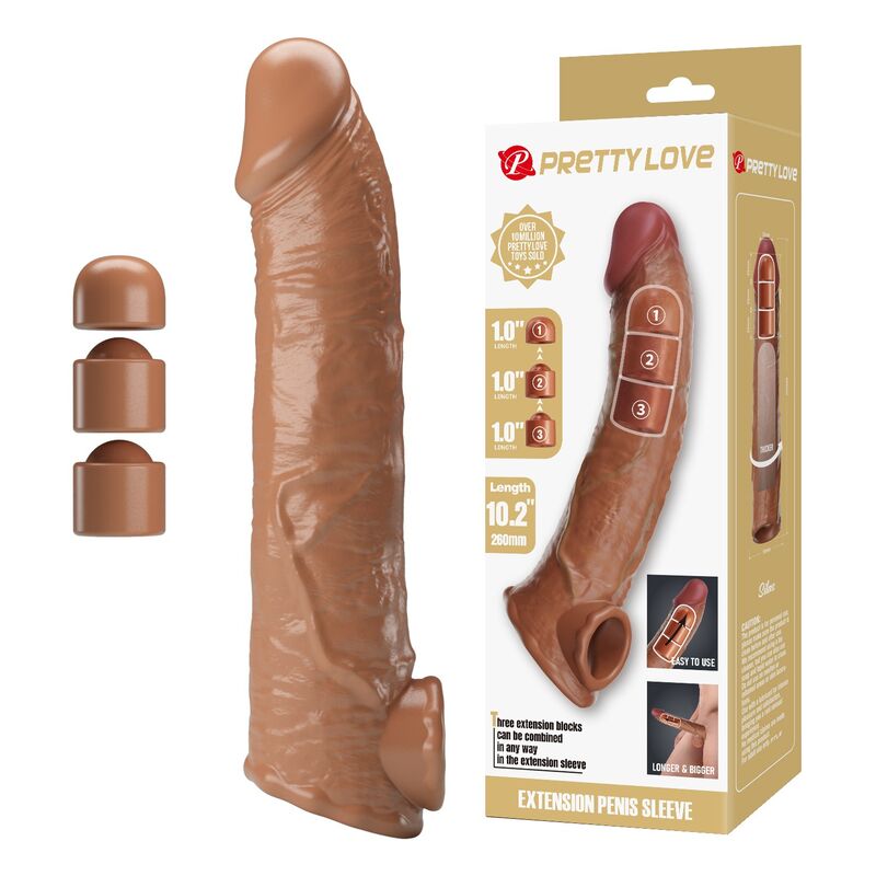PRETTY LOVE - MANICOTTO REGOLABILE PER ALLUNGAMENTO DEL PENE 26 CM Ø 4 CM MARRONE