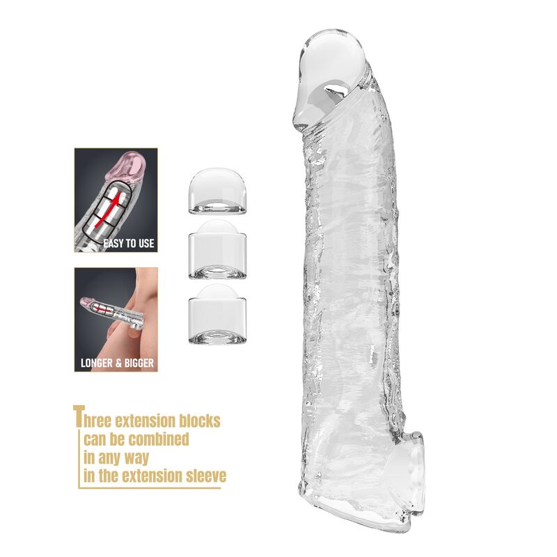 PRETTY LOVE - MANICOTTO REGOLABILE PER L'ESTENSIONE DEL PENE 26 CM Ø 4 CM TRASPARENTE