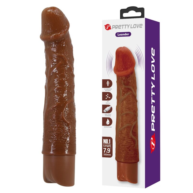 PRETTY LOVE - LEONARDO VIBRATORE REALISTICO 20 CM Ø 4 CM MARRONE