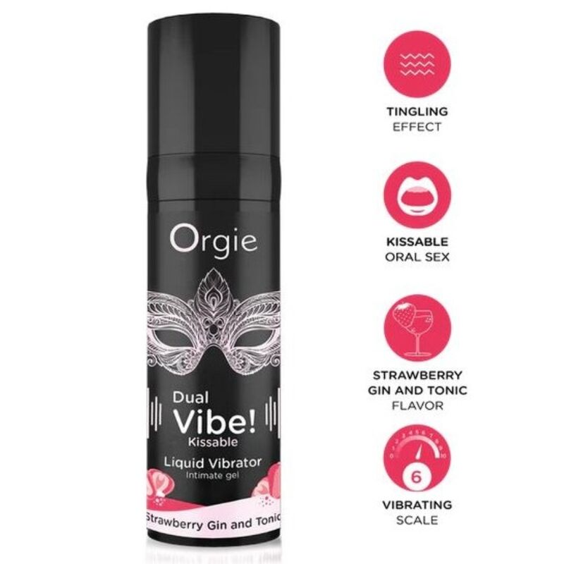 ORGIE - DOPPIA VIBRAZIONE! LIQUIDO VIBRANTE AL GUSTO DI GIN ALLA FRAGOLA E TONICO, 15 ML