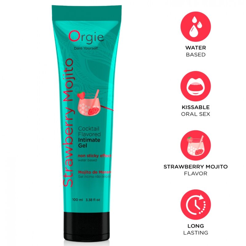 ORGIE - TUBO LUBRIFICANTE COCKTAIL FRAGOLA MOJITO GEL INTIMO BACIABILE A BASE DE ACQUA 100 ML